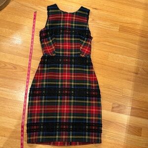 J. Crew Stewart plaid shift dress with black metallic horizontal accents